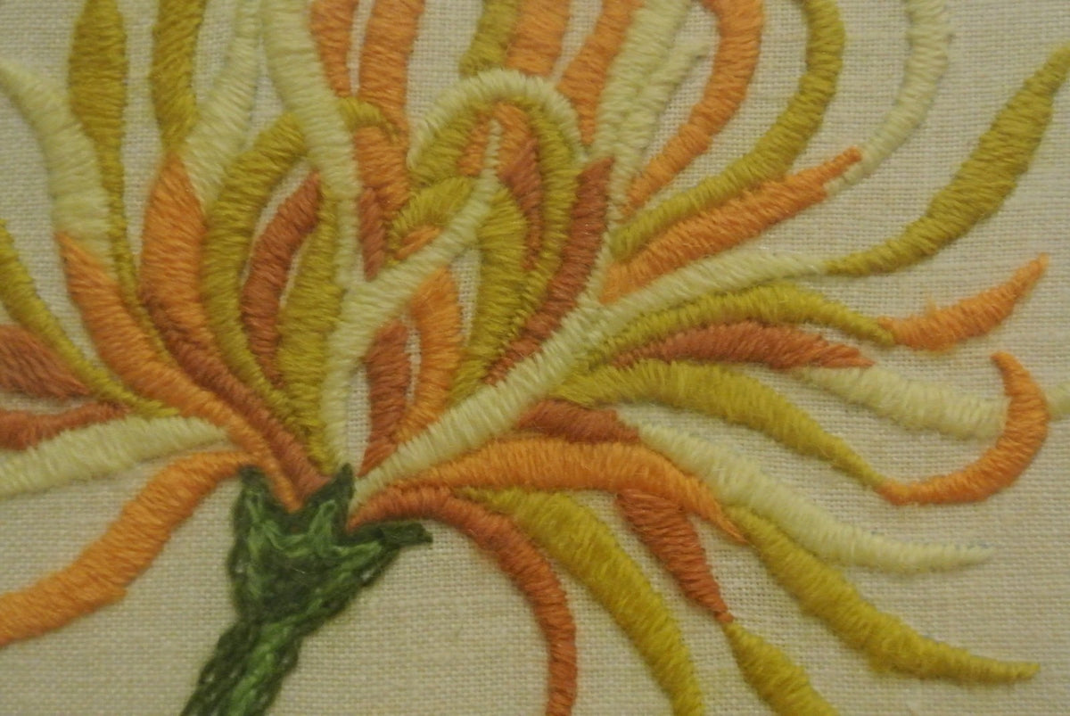 Vintage Needle Work Frame with Yellow and Lavender Flowers ~Non Glare Glass~