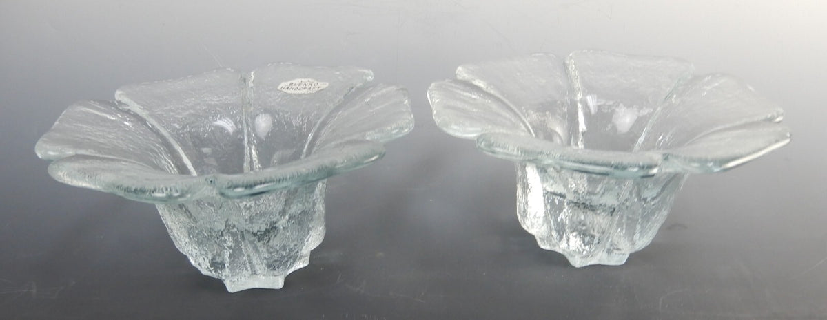 Set of 2 Transparent Blenko Handcraft Glass Opaque "Flower" Votive Candle Holder