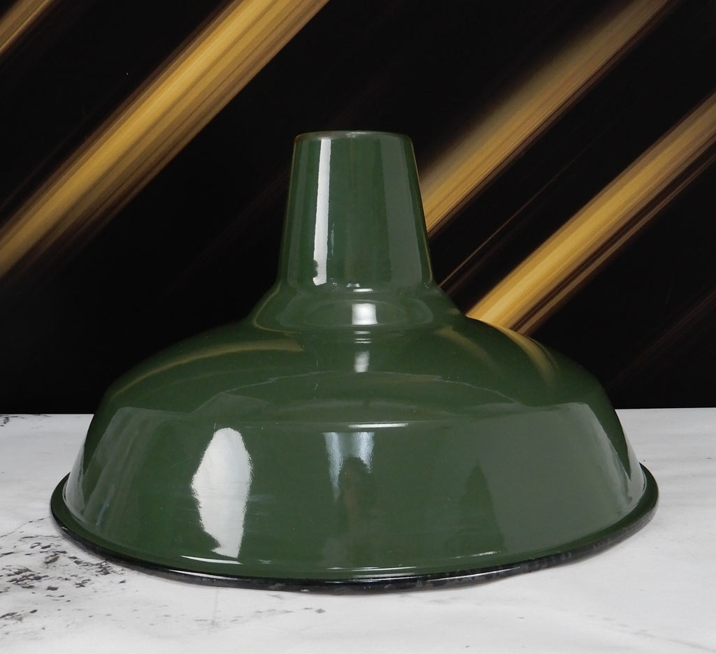 Vtg Benjamin 14” Green Porcelain Enamel Barn Light Shade Industrial Farmhouse
