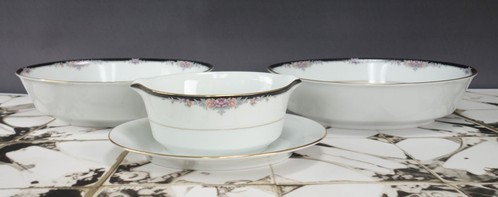 Legendary By Noritake Belle Empress 3980 Two Serving Oval Bowls,One Gravy Boat