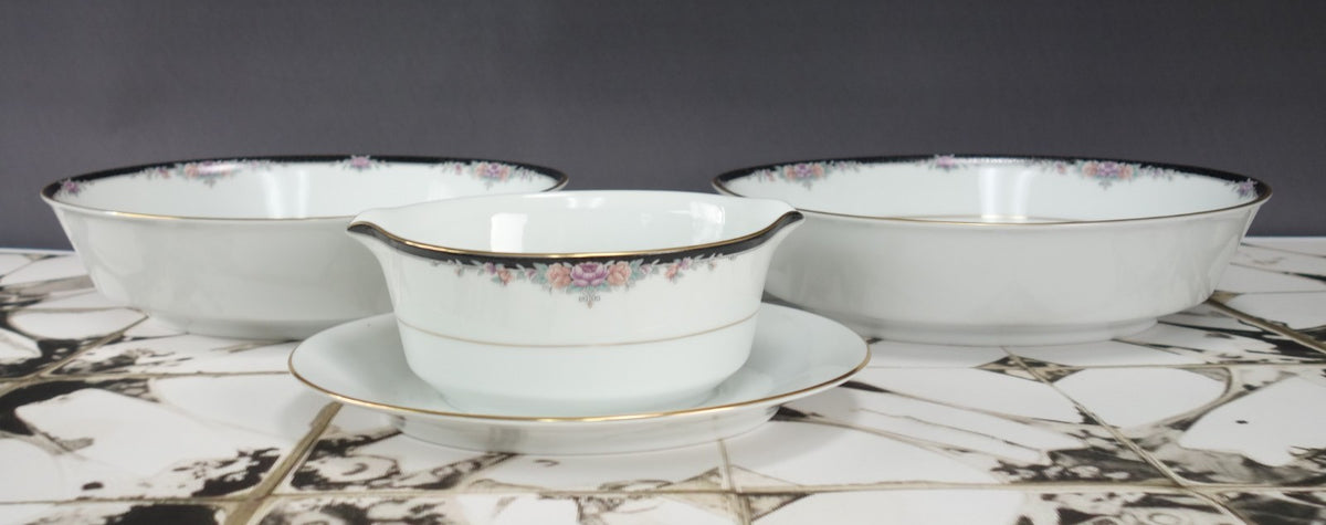 Legendary By Noritake Belle Empress 3980 Two Serving Oval Bowls,One Gravy Boat