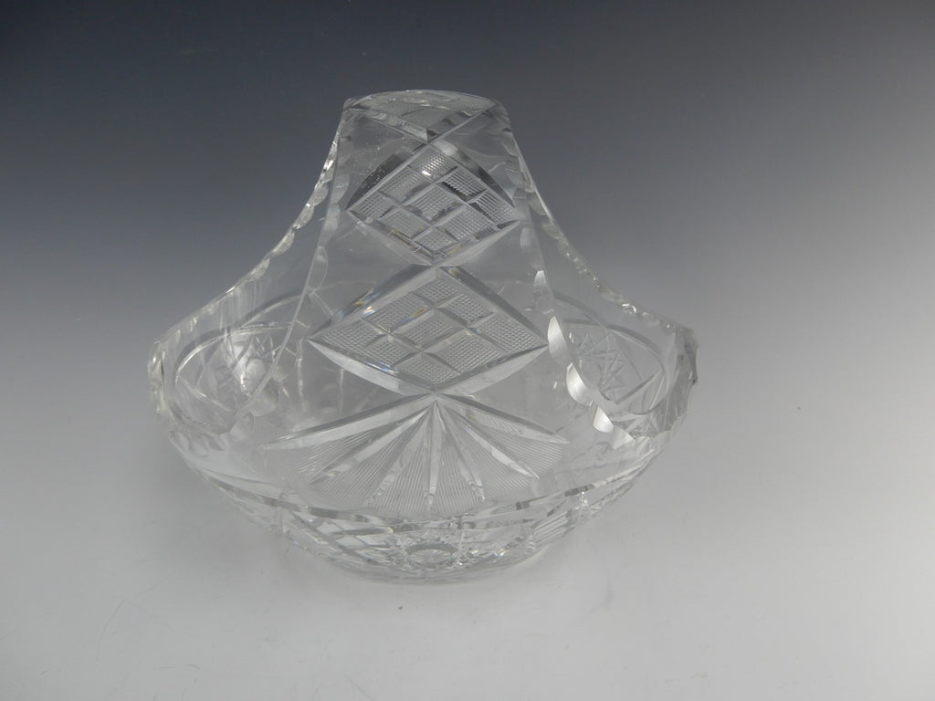 Vintage Heavy Leaded Cut Crystal Cut Glass Basket Bowl 7 lb