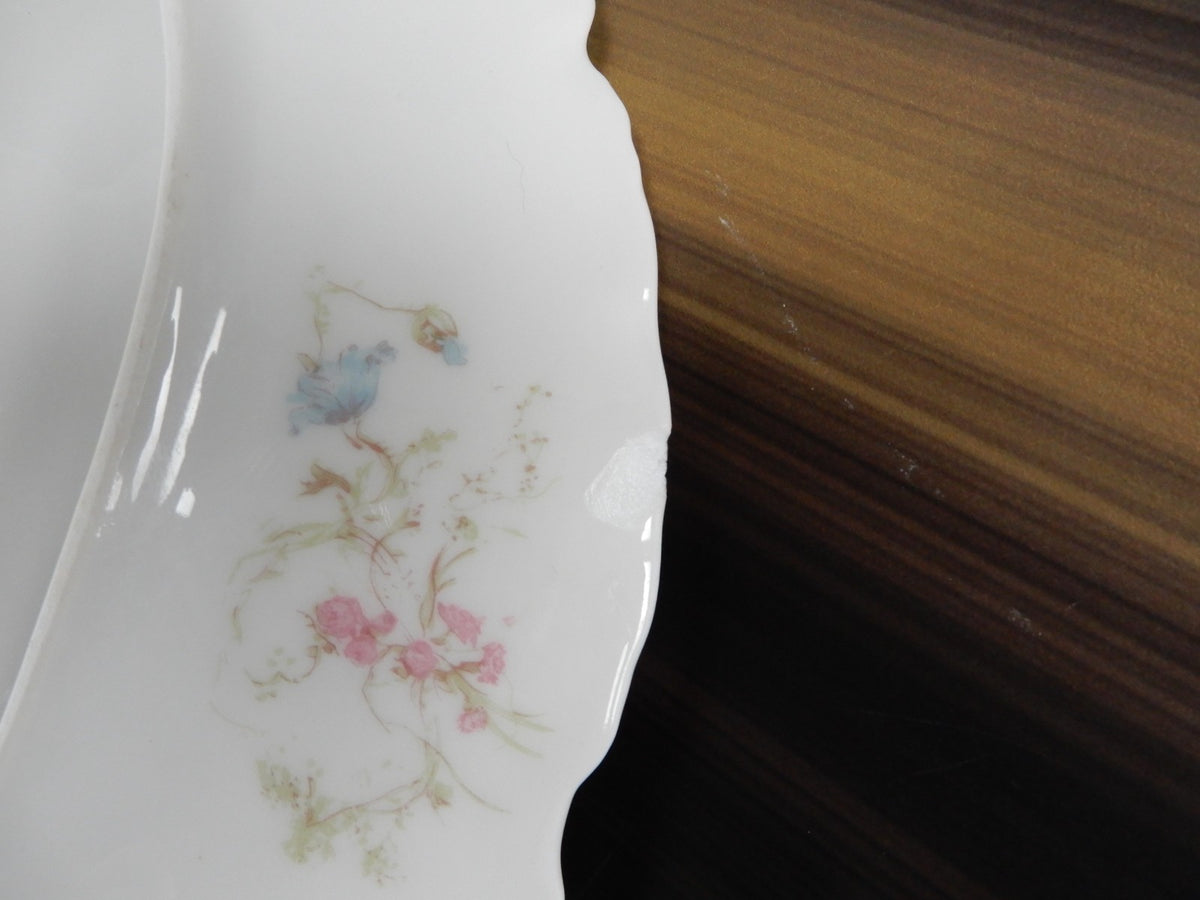 Set of 2 Haviland Limoges Pink and Blue Flowers 11-3/8" Serving Platters Chipped