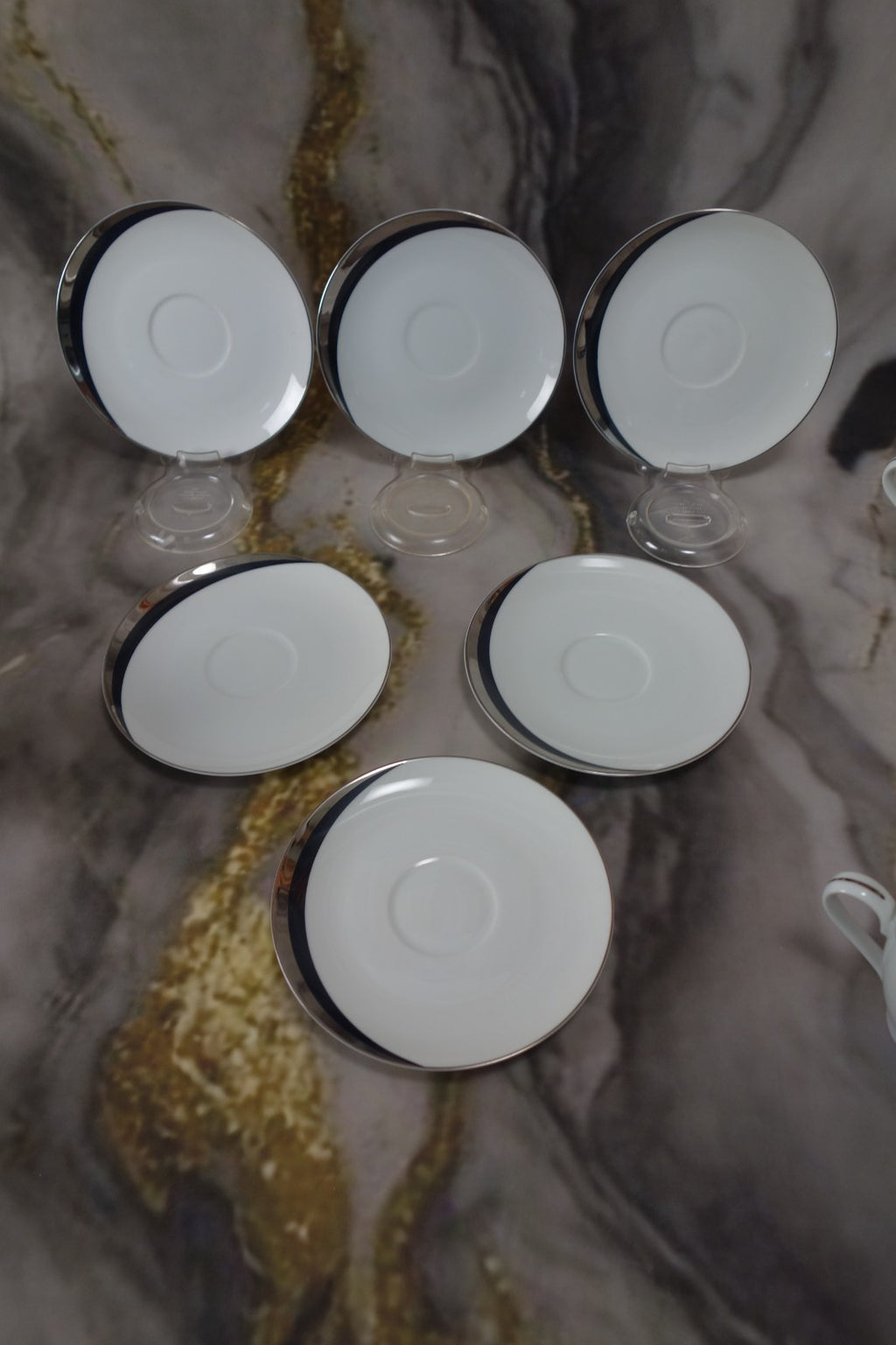 Set of 6 Cups and Saucers Mikasa Platinum Fascination Pattern Made in Japan