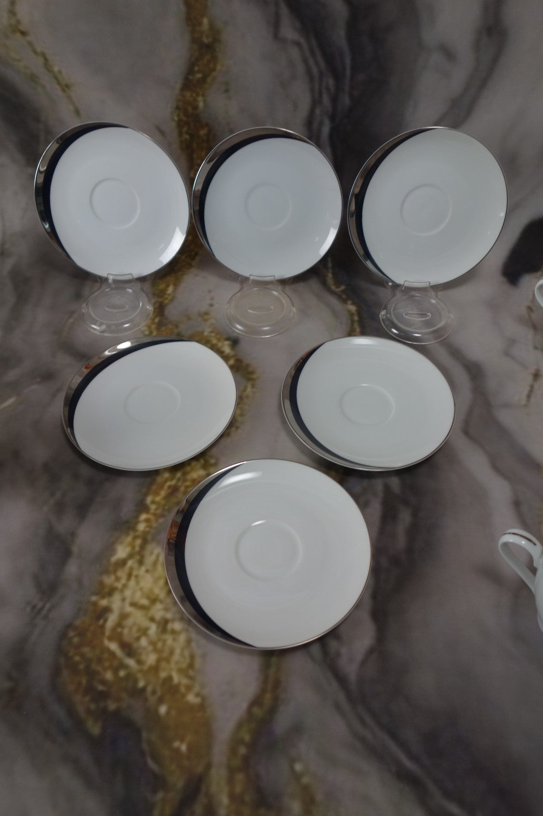 Set of 6 Cups and Saucers Mikasa Platinum Fascination Pattern Made in Japan