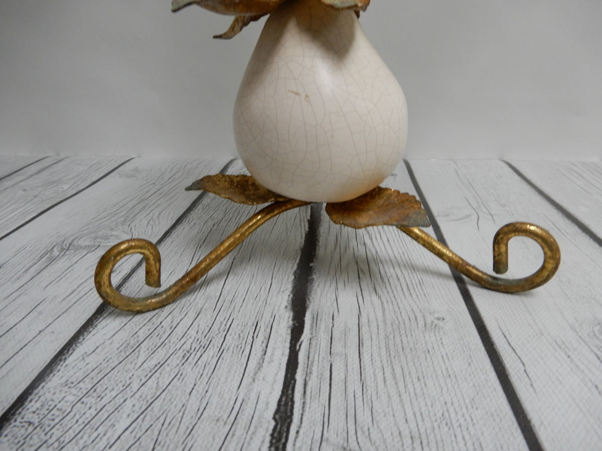 Vintage Gold Metal 3 Light Crackled Pear Stacked Votive Candle Holder