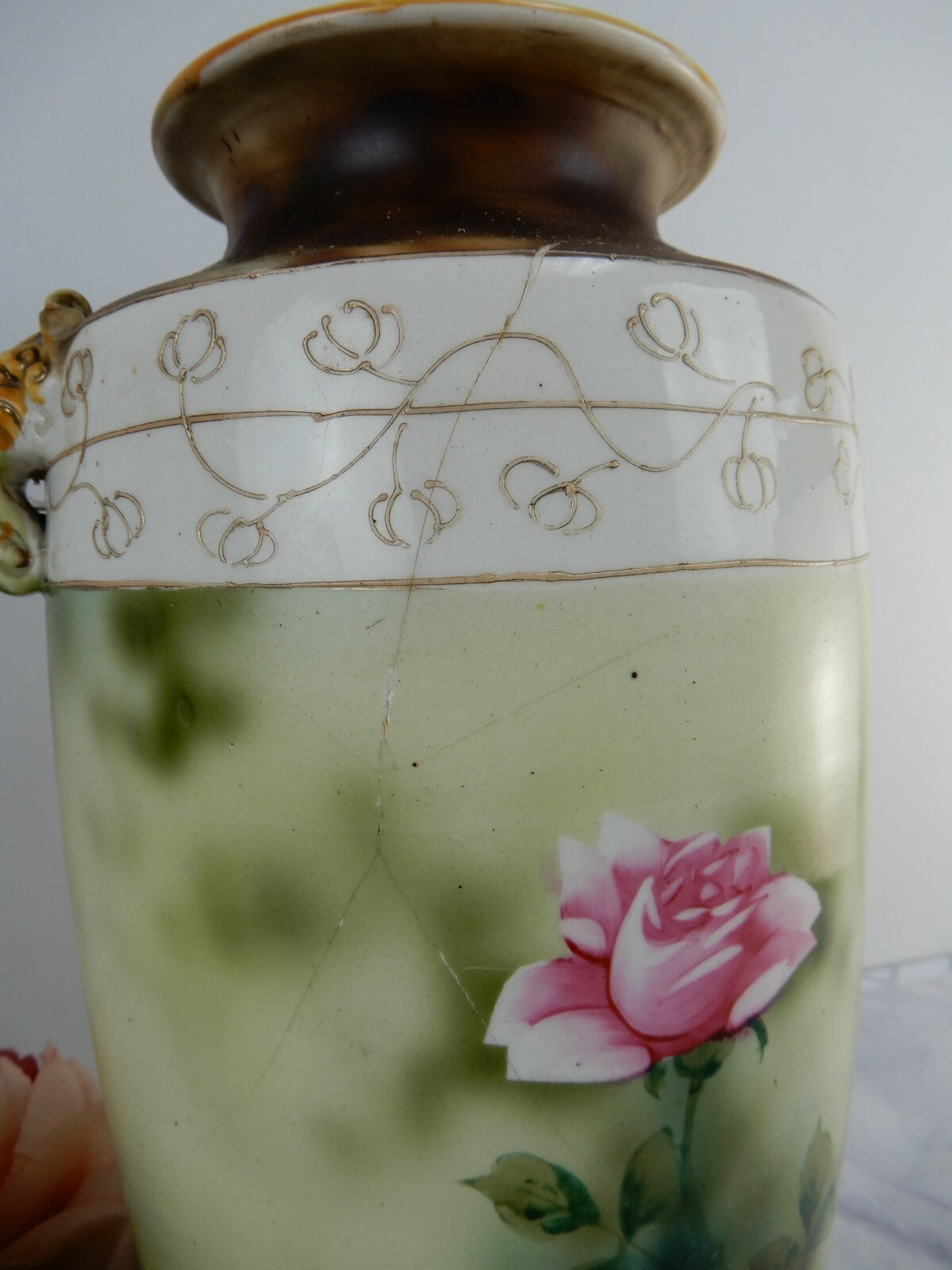 Vintage Japan Hand Painted Vase w/Roses and Raised Paint