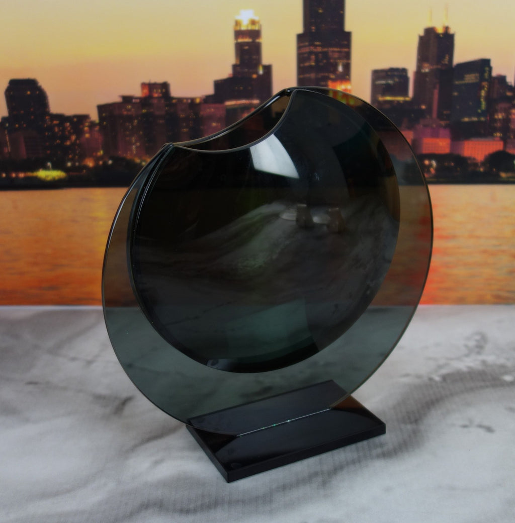 Vintage Round Charcoal Glass Flower Vase