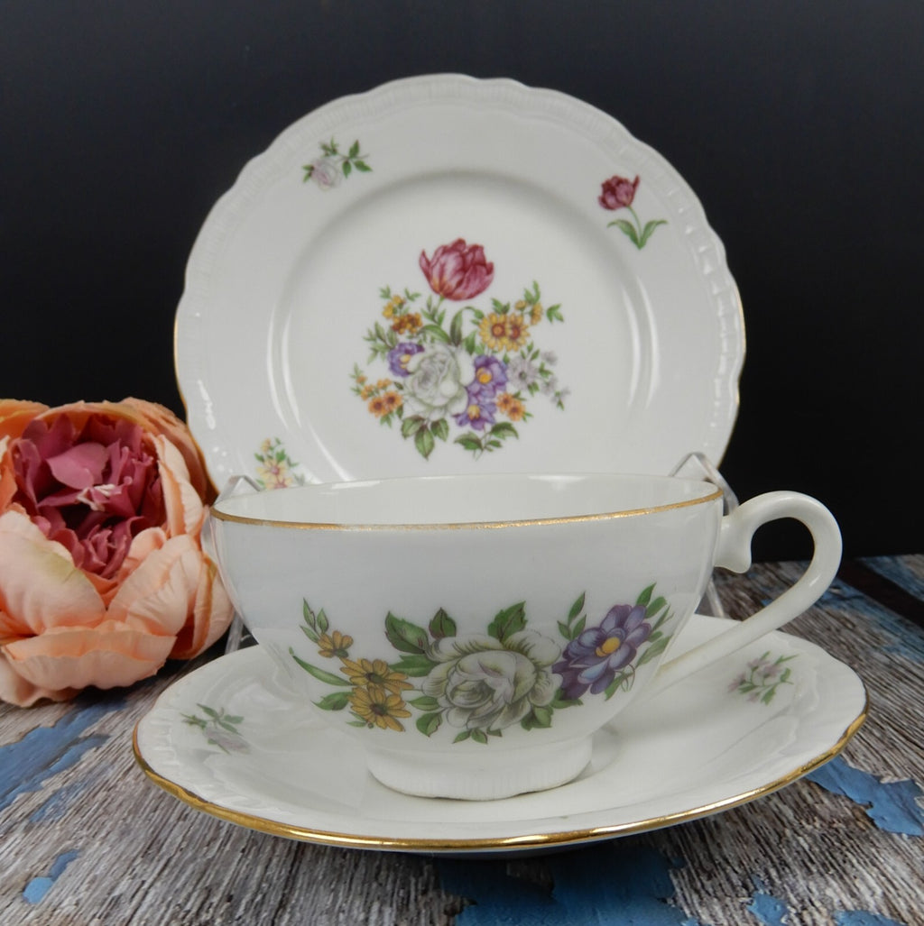 Vintage " Bouquet" Europa Fine Porcelain Trio Made In Czechoslovakia