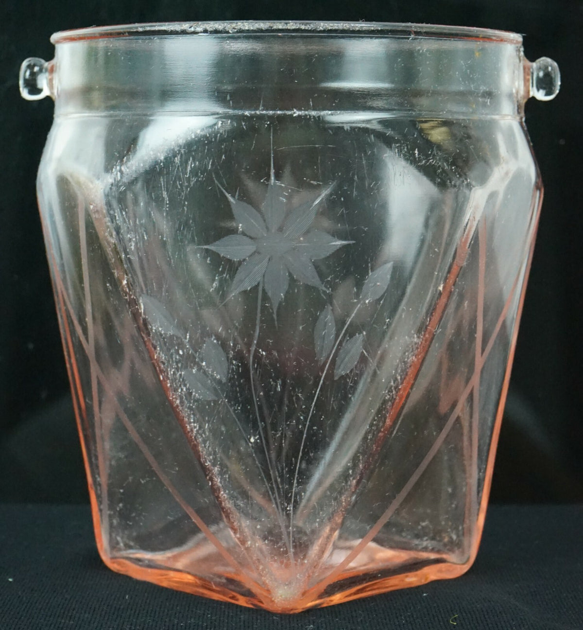 Vintage Depression Ice Bucket Pink Glass No Handle