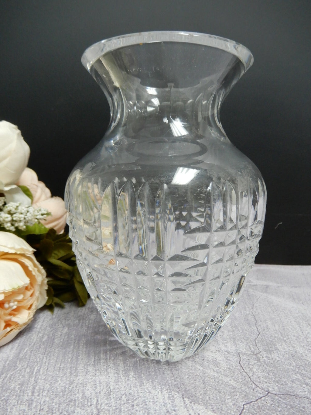 Vintage Heavy Elegant Glass Crosscut Vase