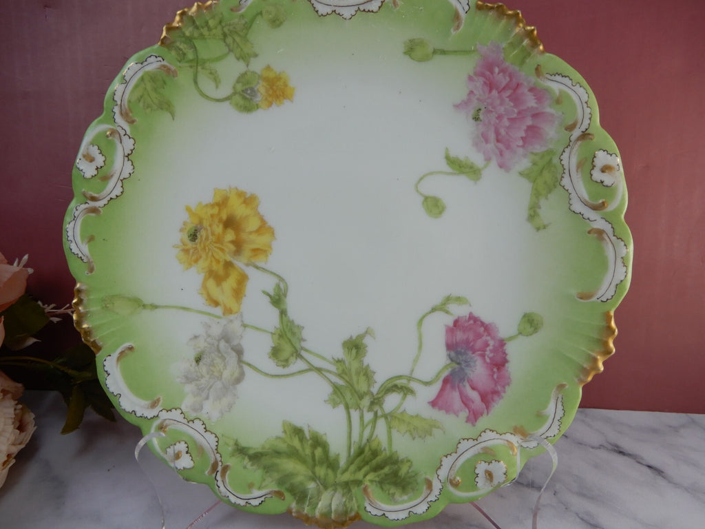 Antique T&V Limoges Embossed Hand Painted Floral Plate 8-3/8"