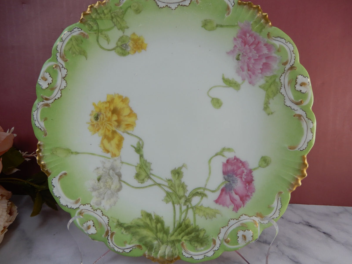 Antique T&V Limoges Embossed Hand Painted Floral Plate 8-3/8"