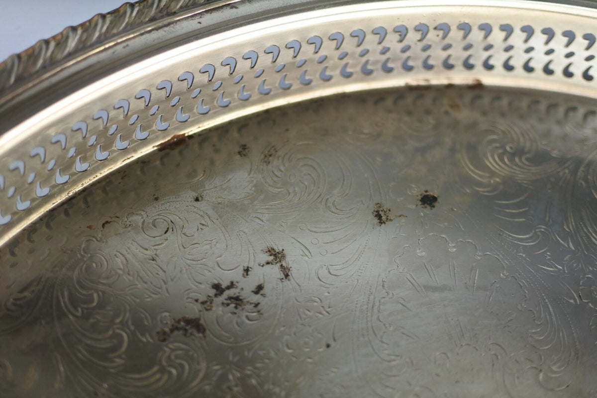 WM Rogers Antique Silverplate Large Etched Serving Tray Drink Tray
