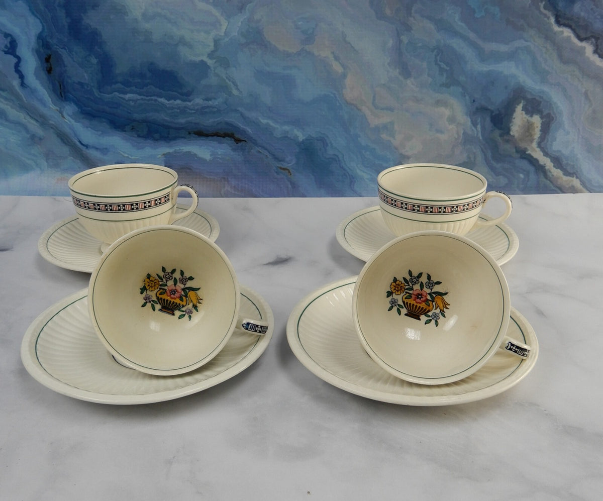 4 Wedgewood Trentham Red China Cups and Saucers Dated August /1 /1922