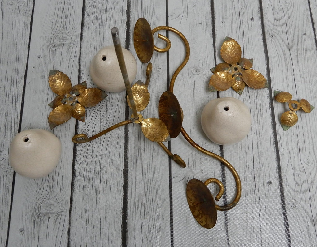Vintage Gold Metal 3 Light Crackled Pear Stacked Votive Candle Holder