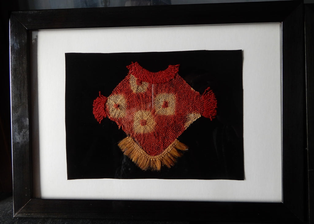 Set of Two Precolombian Woven Textile Small Doll Dress Framed 11" X  8"