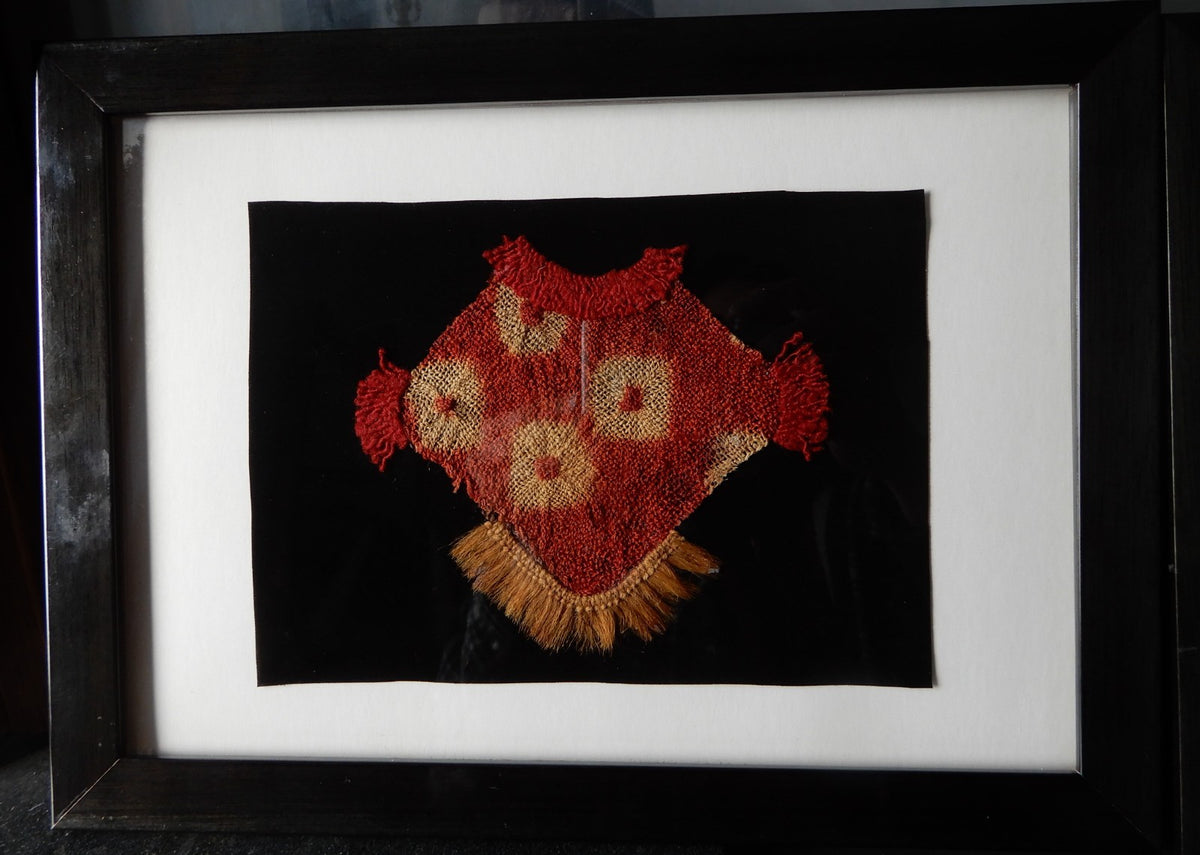 Set of Two Precolombian Woven Textile Small Doll Dress Framed 11" X  8"