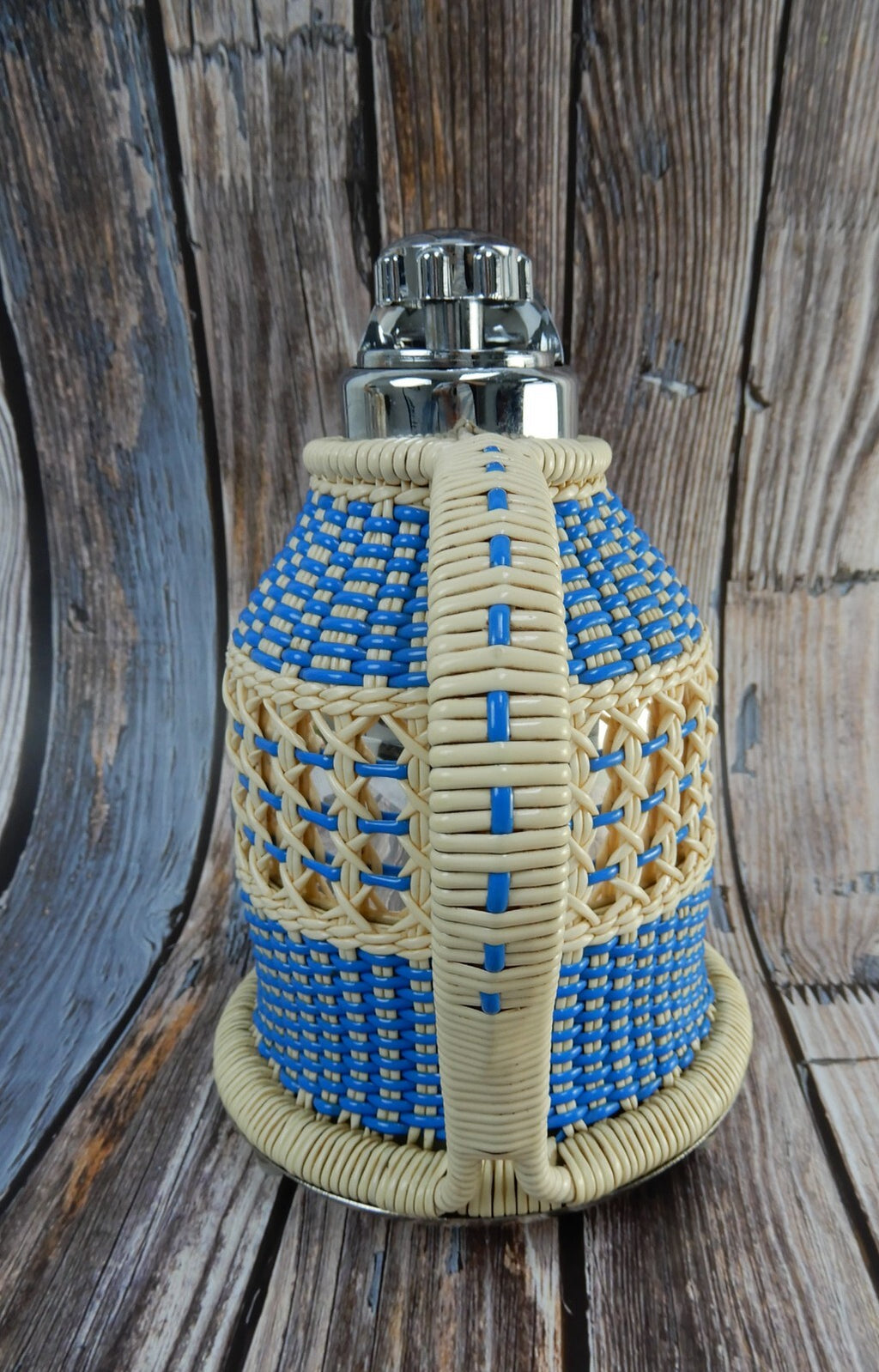 Vintage Plastic Wicker Wrapped 4 Cup Thermos