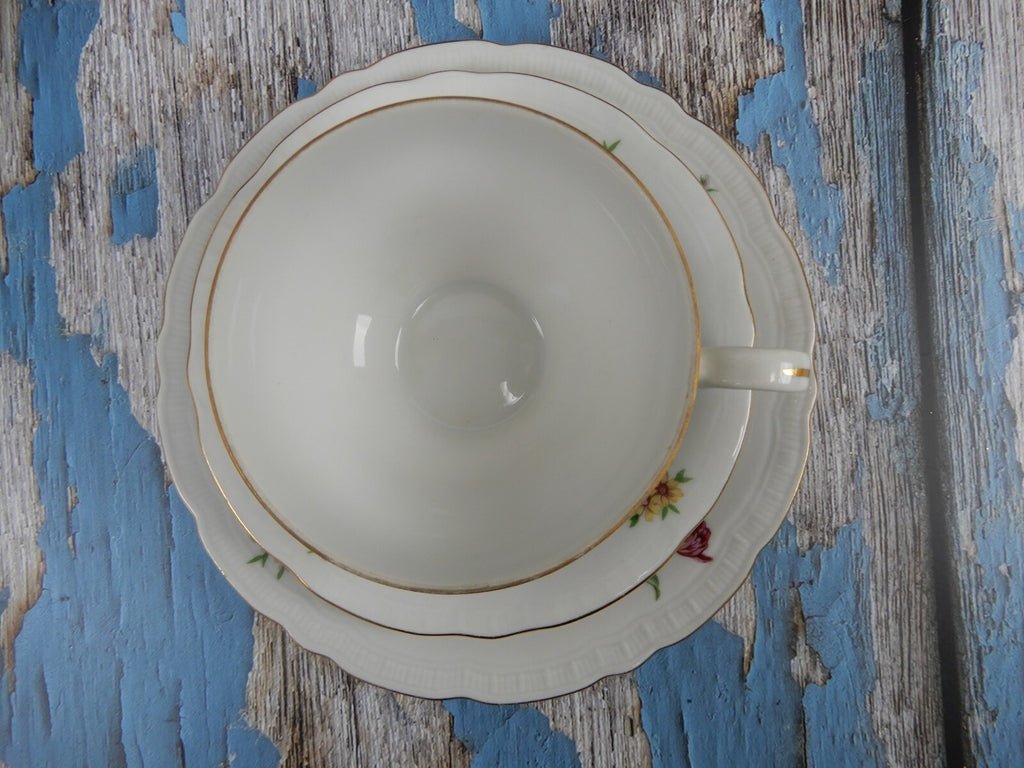 Vintage " Bouquet" Europa Fine Porcelain Trio Made In Czechoslovakia