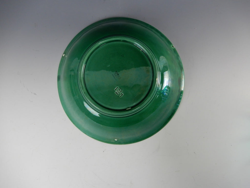 Antique Majolica Plate G S Zell Baden 7494 Basketweave  9-1/2" Bowl Ca. 1907