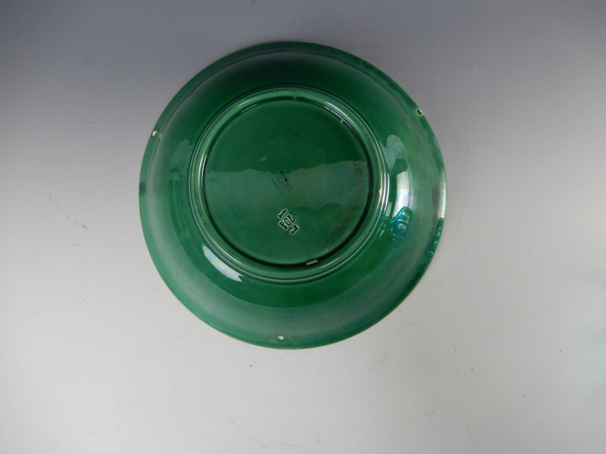 Antique Majolica Plate G S Zell Baden 7494 Basketweave  9-1/2" Bowl Ca. 1907