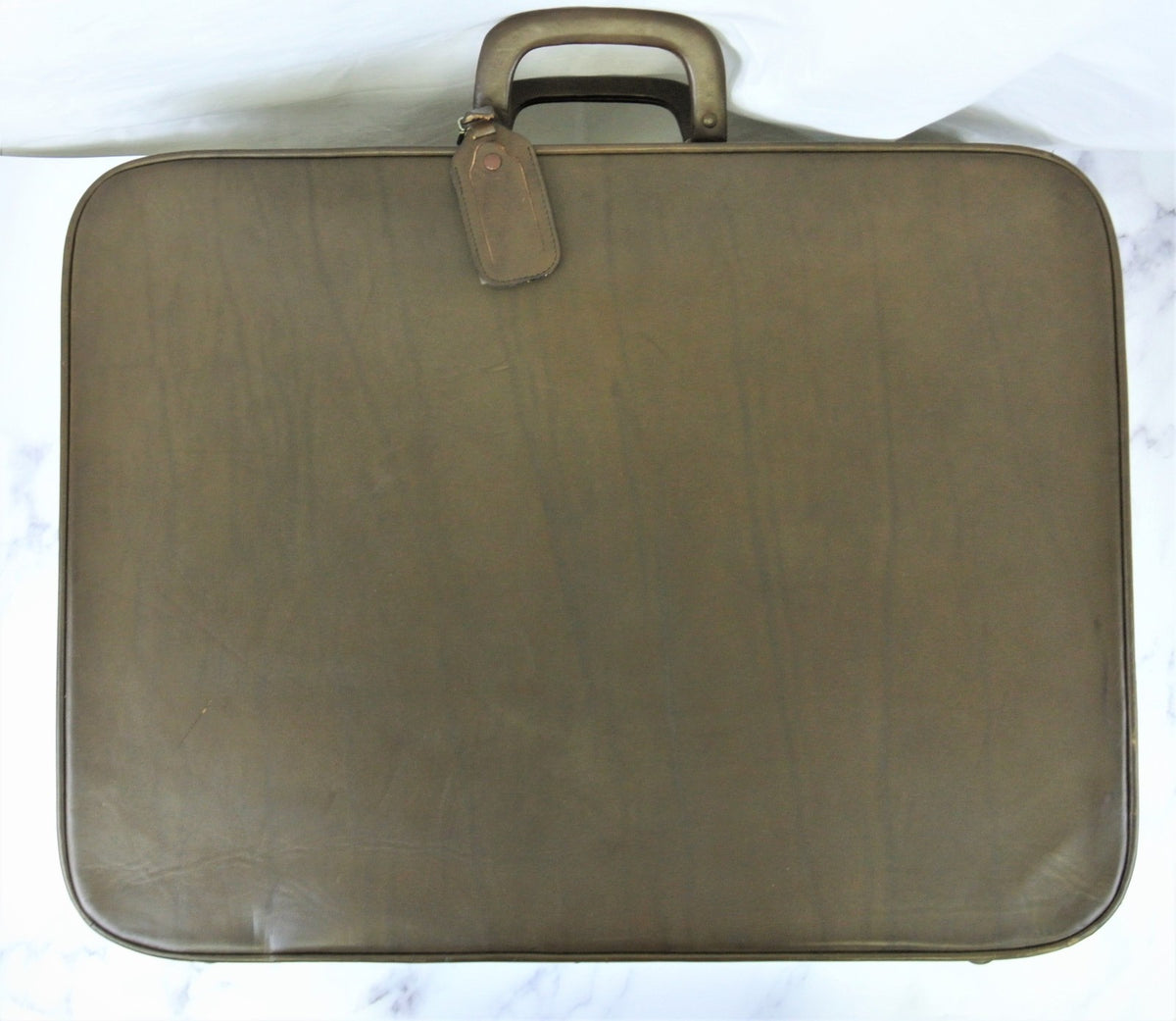 Original 1940s 1950s Vintage Light Brown Leather Luggage Suitcase