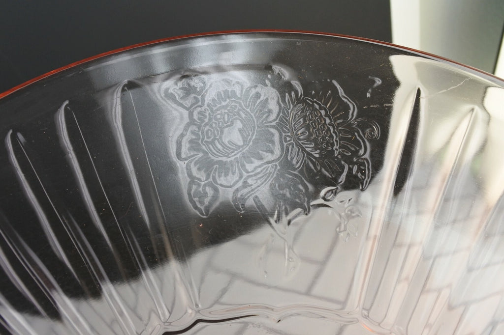 Hocking Glass Mayfair aka Open Rose, Pink, Center Handled Sandwich Server Tray
