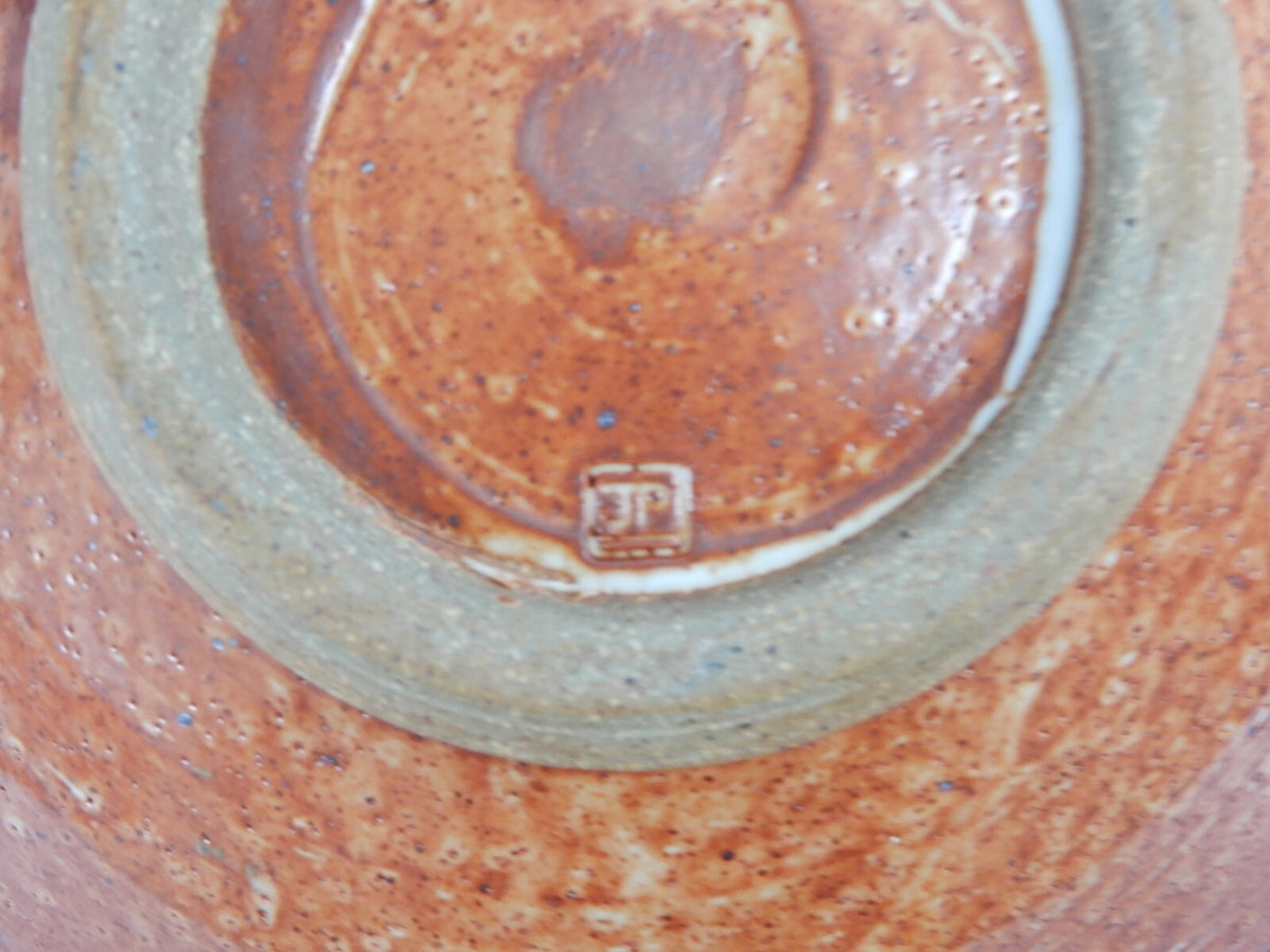 JP Marked Decorative Thick-Walled Stoneware Serving Bowl