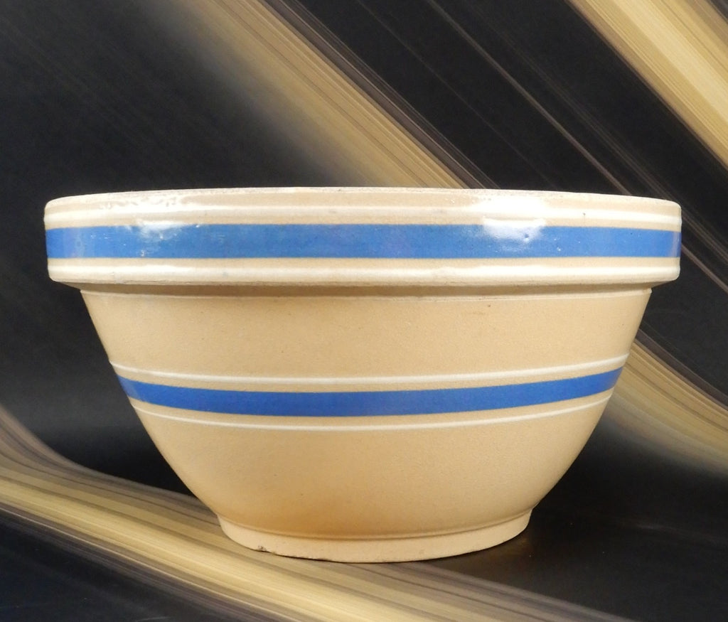 Vintage Ribbed Yelloware Mixing 11-5/8" Bowl with Blue/ White Bands