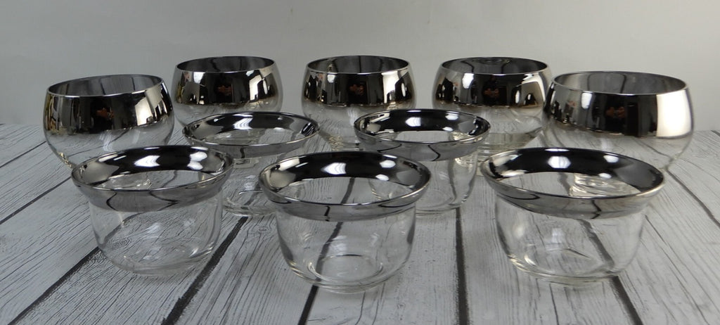 5 Queens Lusterware Shrimp Cocktail Set Dorothy Thorpe Style Silver Mercury Fade