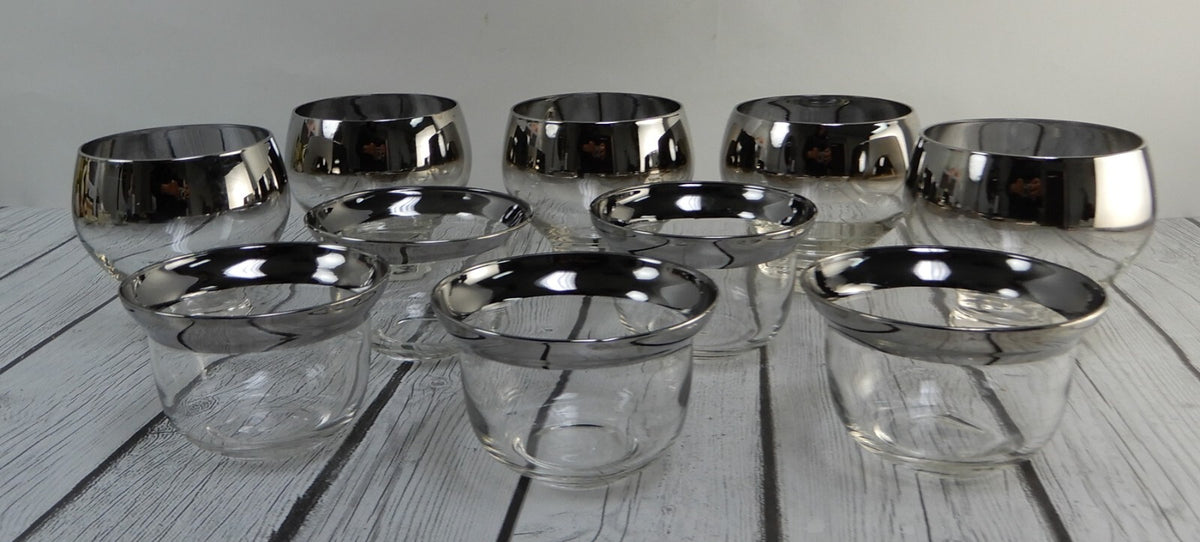 5 Queens Lusterware Shrimp Cocktail Set Dorothy Thorpe Style Silver Mercury Fade