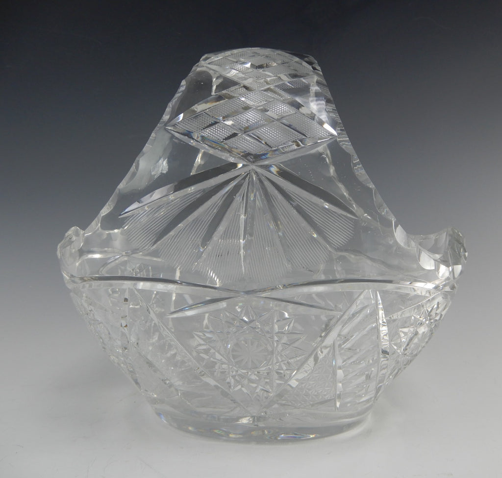 Vintage Heavy Leaded Cut Crystal Cut Glass Basket Bowl 7 lb