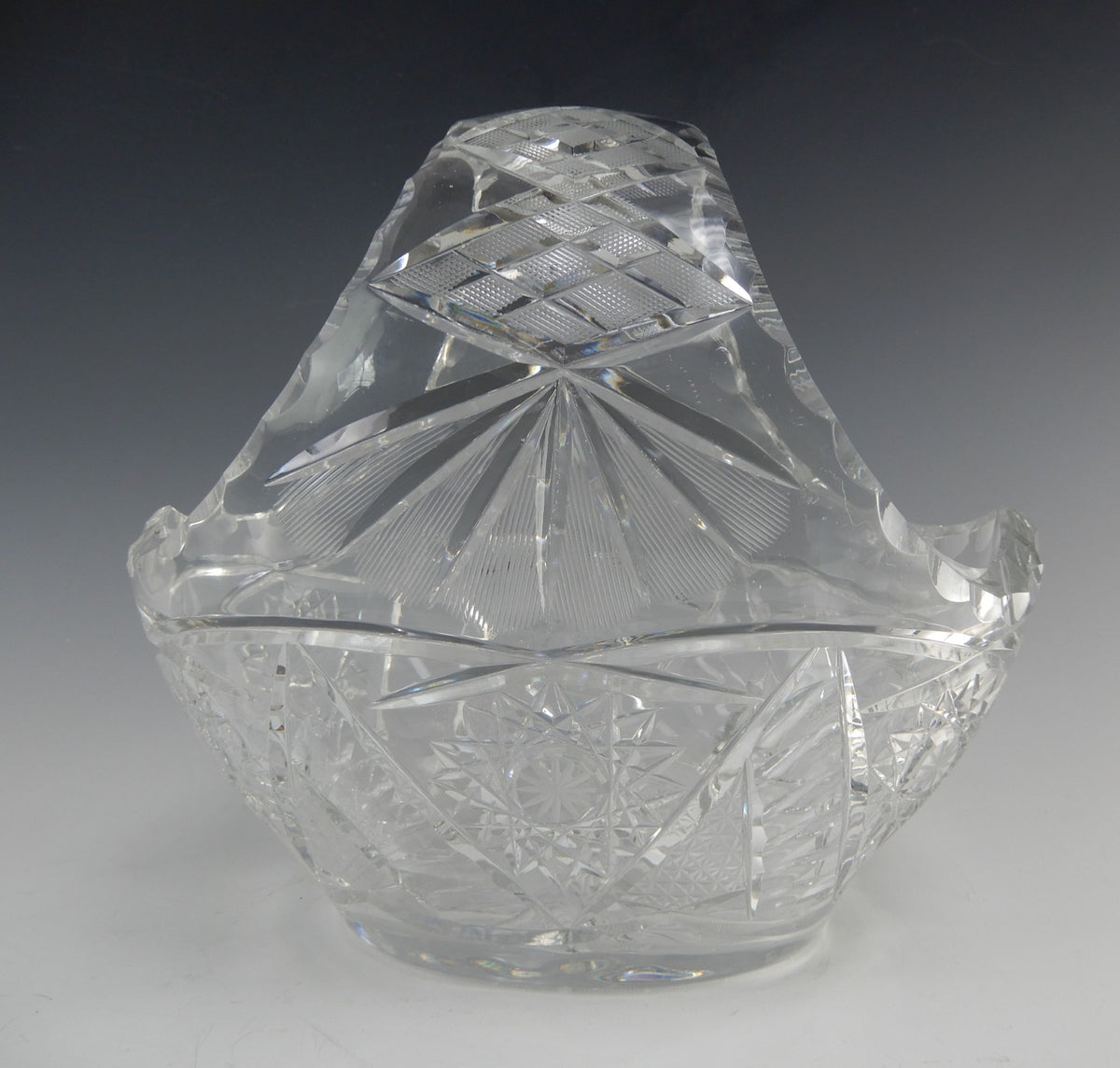 Vintage Heavy Leaded Cut Crystal Cut Glass Basket Bowl 7 lb