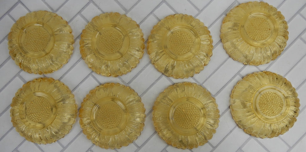 Set of 8 Honey Gold Glass Poppy Flower Shape Trinket Dishes 4"