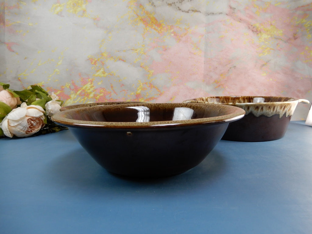 Set of 3 Vintage Canonsburg Brown Drip Glaze Serving Bowls