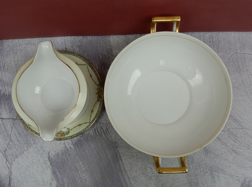 Vintage Meito China Gravy/Sauce Bowl Attached Underplate and Vegetable Bowl