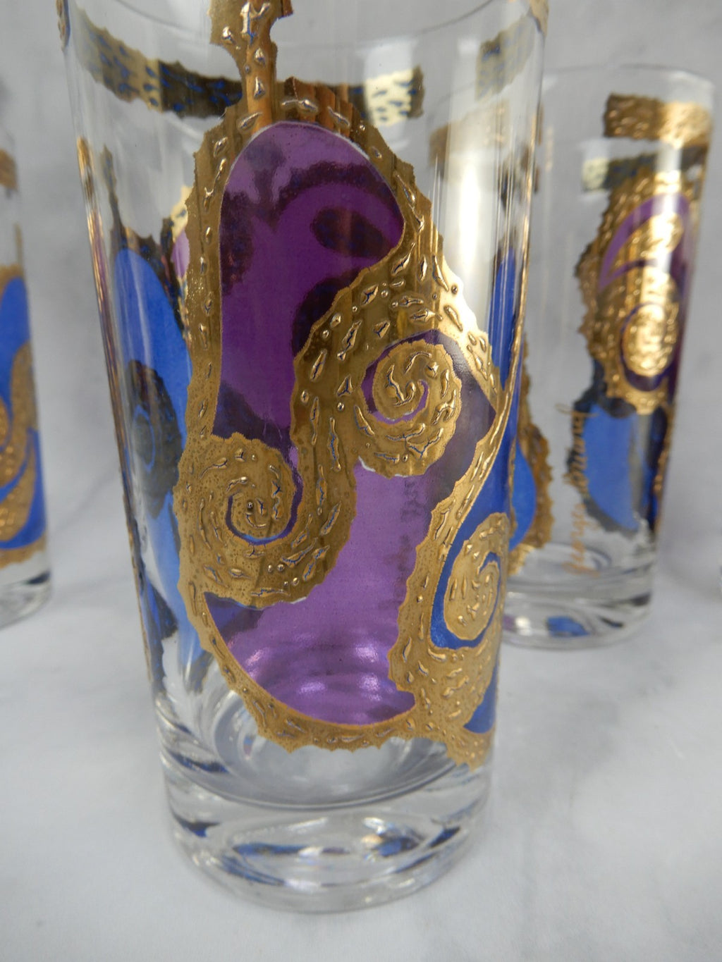 Seven Georges Briard Signed Mid-Century Apple and Pear Pageant Highball Glasses
