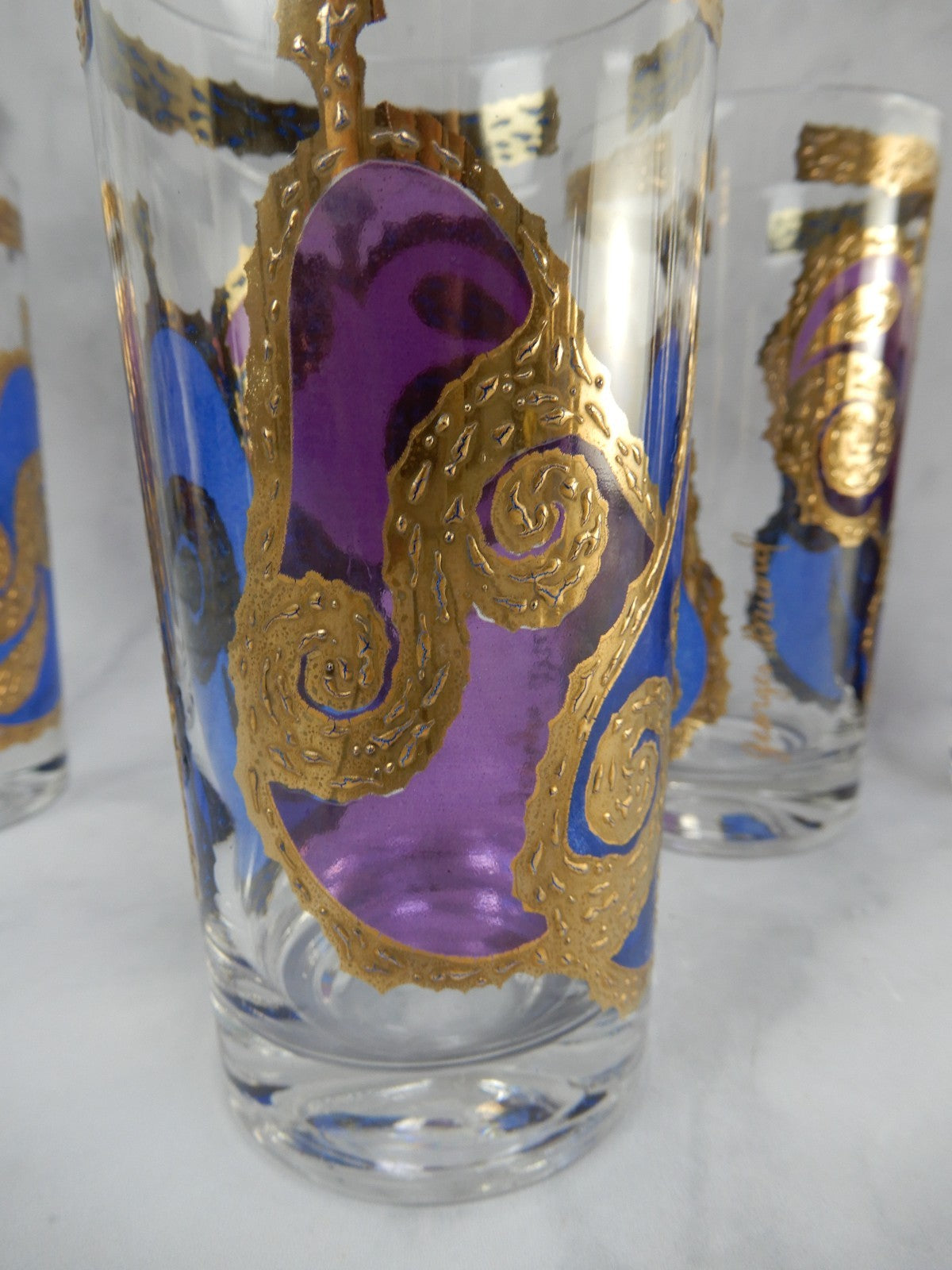 Seven Georges Briard Signed Mid-Century Apple and Pear Pageant Highball Glasses
