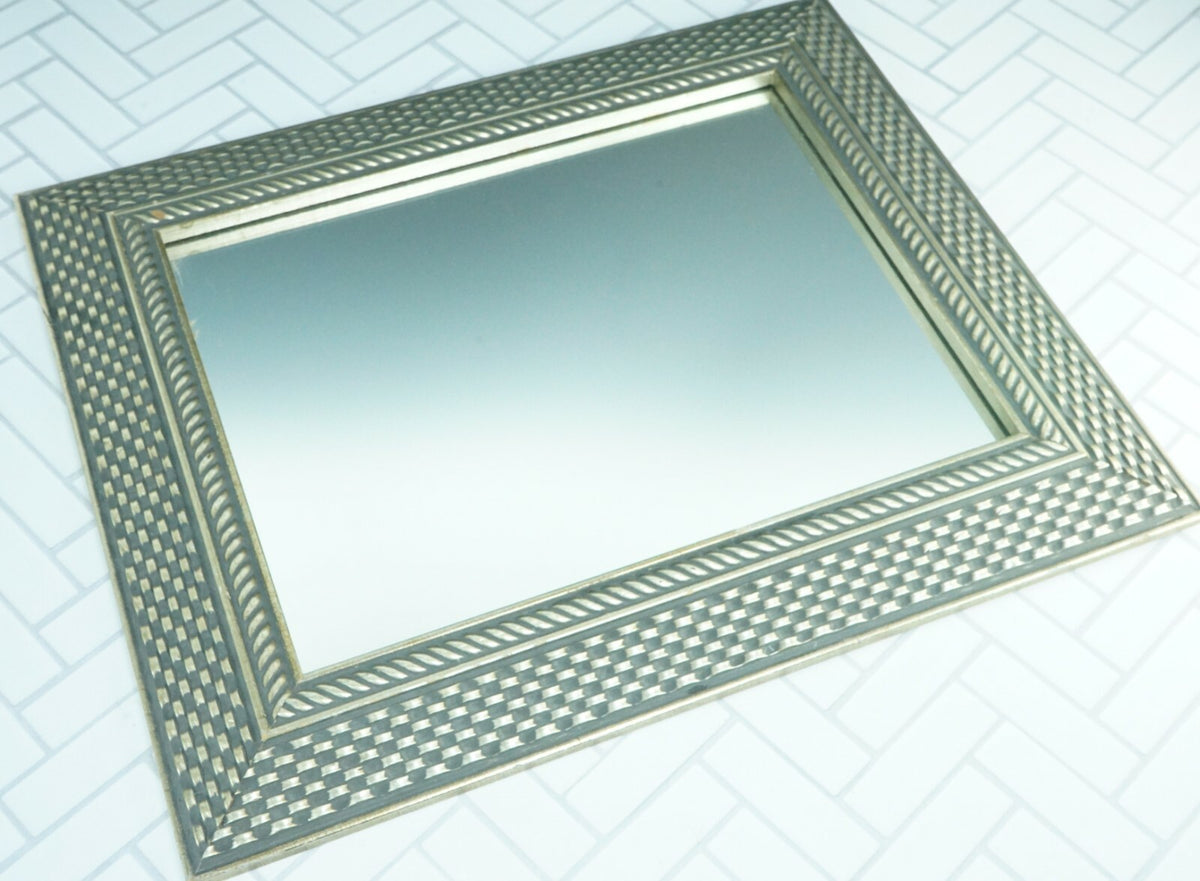 Vintage Silver and Black Woven Ornate Mirror 14"