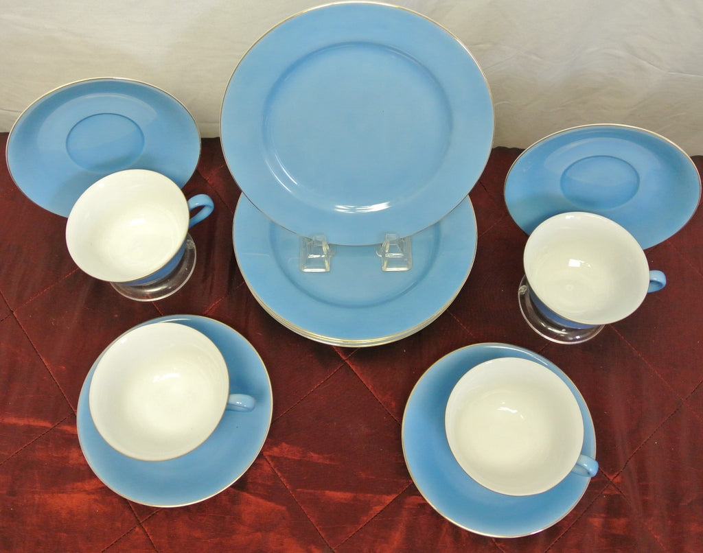 Set of 4 Noritake Blue Morimura China Cup and Saucer and Dessert Plate