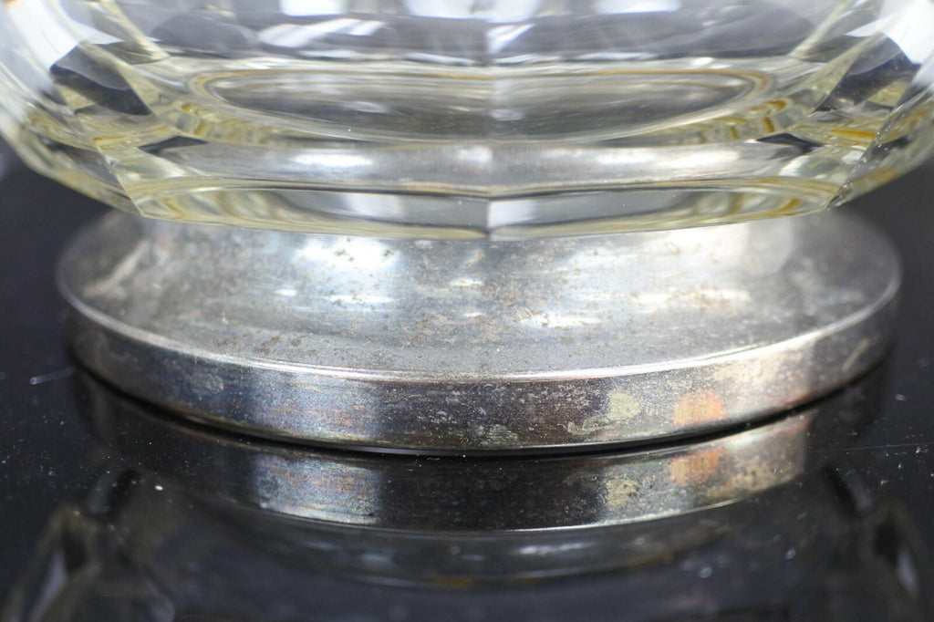 Godinger Crystal /Silver Plate Base Glass Bowl Made in Italy Geometric  Decor