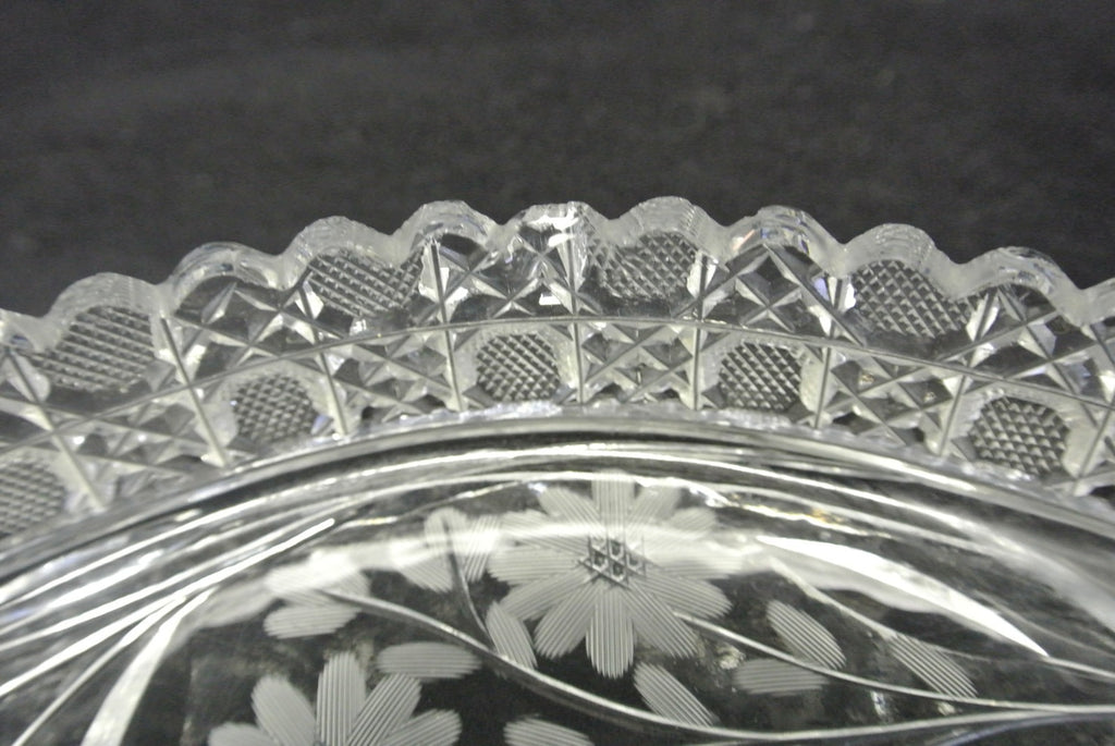 Antique American Cut Glass Boat Shaped Dish Daisy Buttons