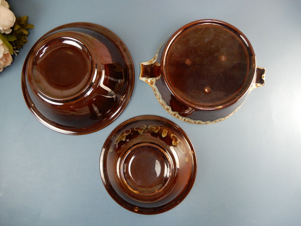 Set of 3 Vintage Canonsburg Brown Drip Glaze Serving Bowls