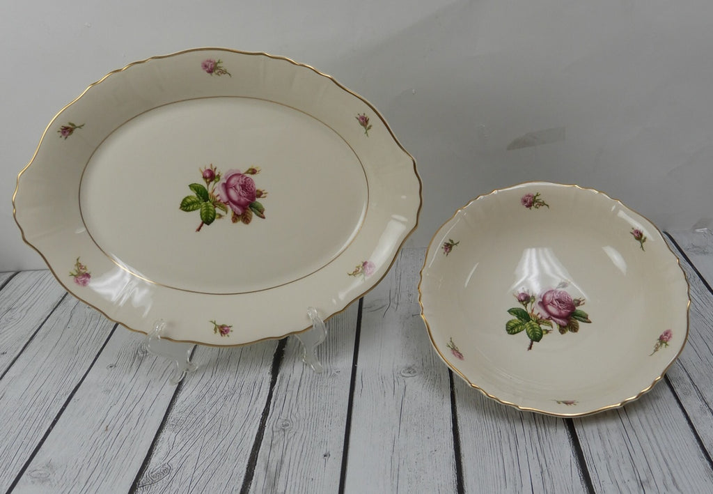 Vtge Federal Shape Syracuse China Victoria Rose -Platter and Serving Round Bowl