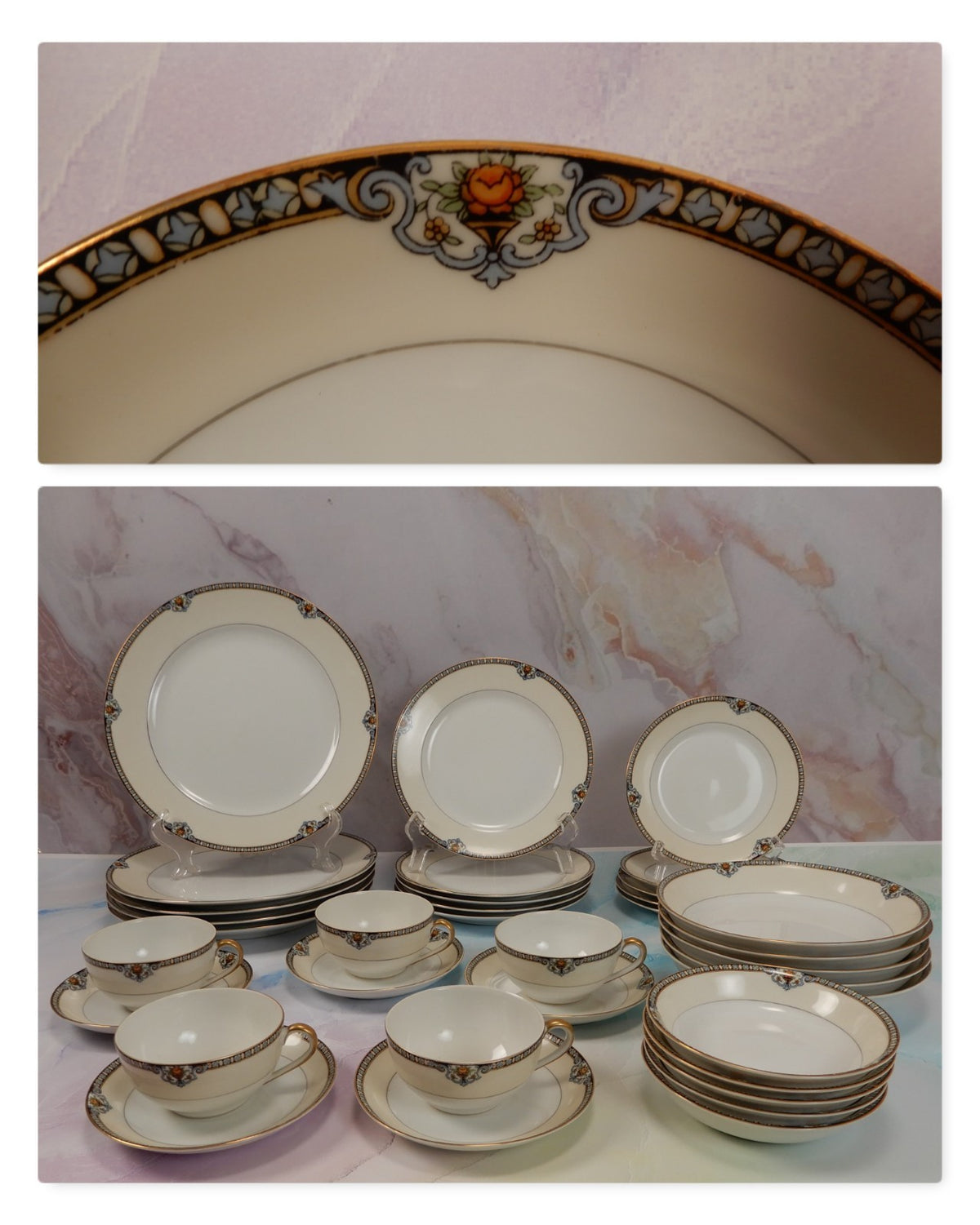 35 Pc  7-Piece 5 Place Setting Noritake Morimura Japan Shirley Pattern