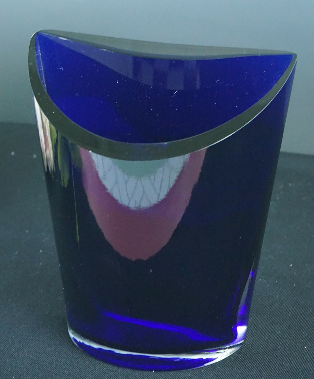 Vintage Cobalt Blue Glass Pocket Shape Vase Home Decor