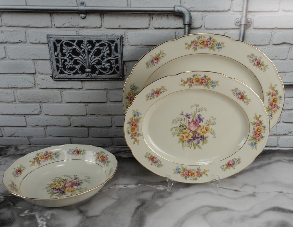 Vintage Set of 3 Pc. 2 Platters One Vegetable Bowl Tirschenreuth Springtime