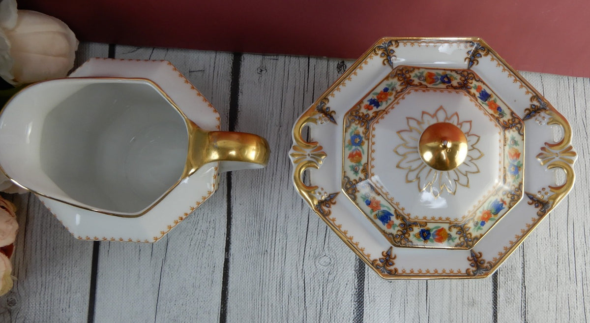 Pricess-China Geo F Bassett Bavaria Belwood Sugar Bowl&Creamer "Lowell Pattern"