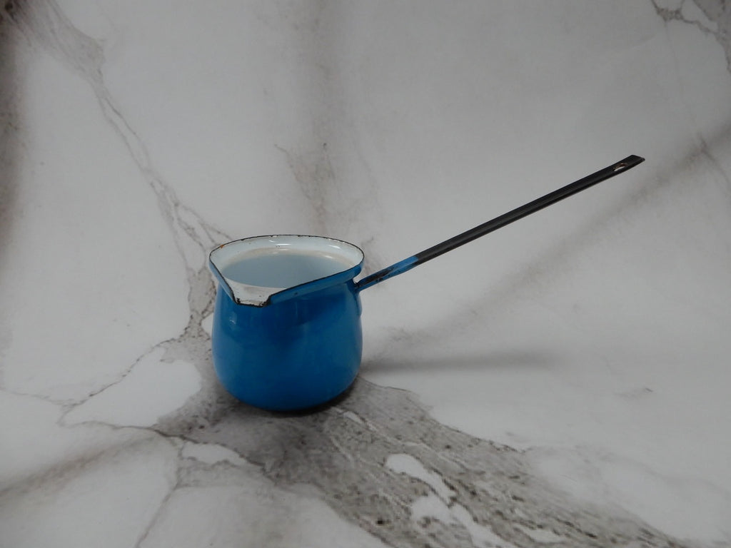 Vtg Blue ,White, Black Enamelware Small Ladle Dipper Farm House Decor